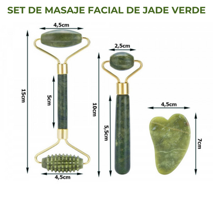 JUEGO DE RODILLOS Y RASPADOR DE JADE VERDE